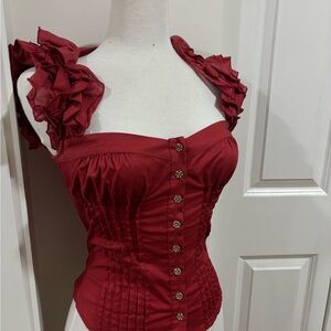 Vintage Bebe Red Ruffled Blouse
